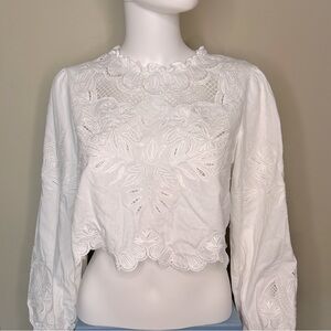 Mable Eyelet White Scallop Edge Crop Top